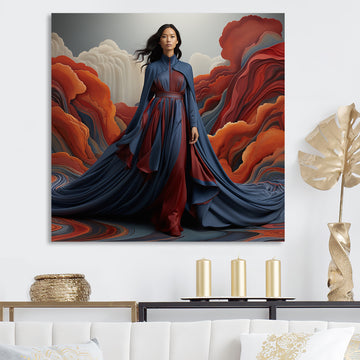 Blue Glamour on the Red Carpet woman portrait - Raven Canvas Wall Art